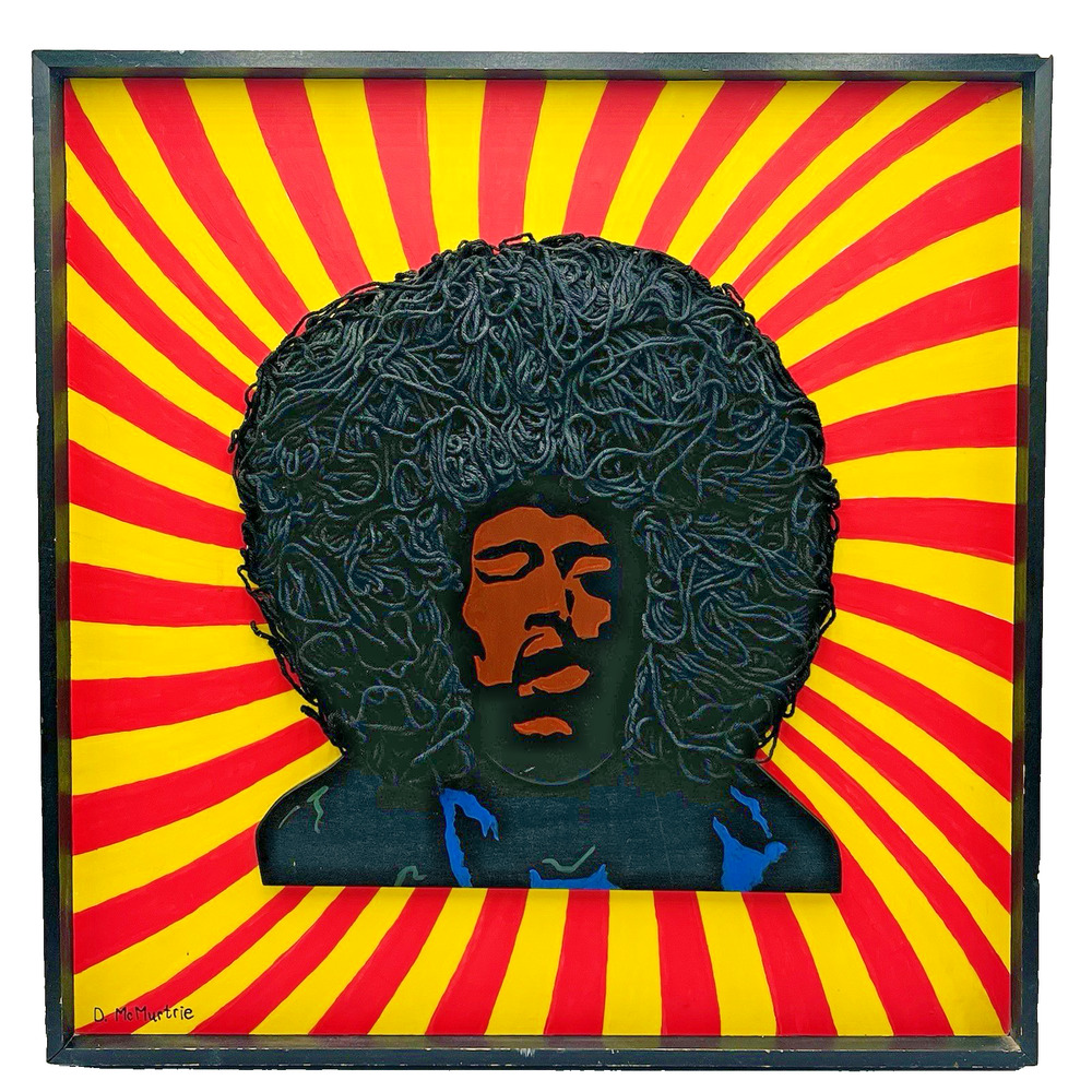 Jimi Hendrix 3D Mixed Media Fiber Art Portrait Signed Wall Art